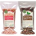Eat Well Mixed Peppercorn Blend and Coarse Crystal Himalayan Salt, Premium Whole Black Peppercorn Medley 12 oz & Natural Coarse Grain Himalayan Pink Salt 2 lb Freshly Packed Resealable Refill Packets