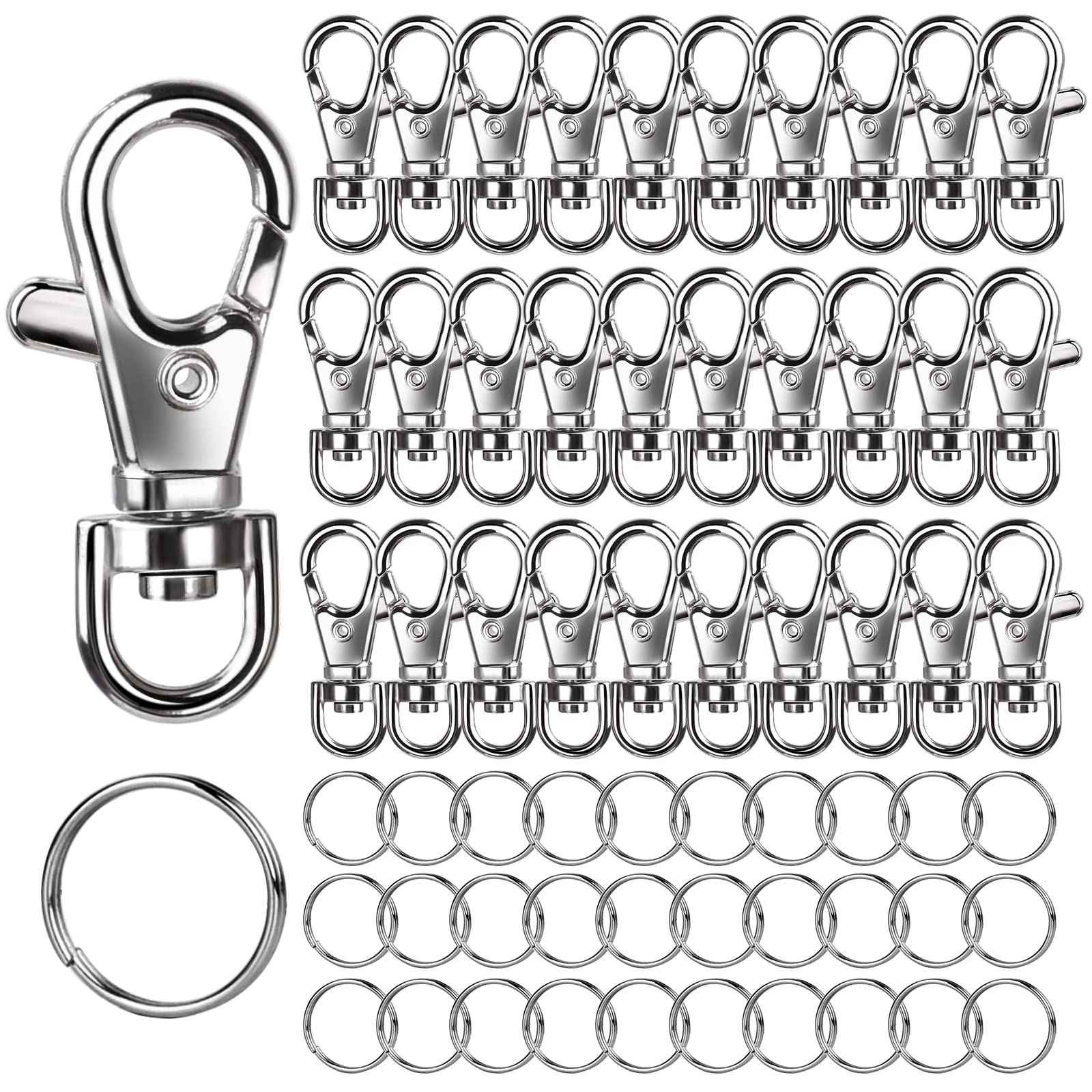 LEOBRO 60Pcs Swivel Lobster Clasps, Key Rings, 30PCS Lobster Clasps and 30PCS Key Ring Hoops, Swivel Lanyard Snap Hooks for Crafts