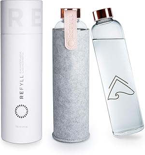 REFYLL Glasflasche mit Filzhülle “pureFyll” 750ml I Trinkflasche aus Glas mit Schutzhülle 0,75L I Designer Wasserflasche aus Borosilikatglas mit Cover (Rosegold)