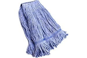 NIUBEE String Mop Heads Replacement Heavy Duty Commercial Grade Blue Cotton Looped End Wet Industrial Cleaning Mop Head Refills (1, Medium)