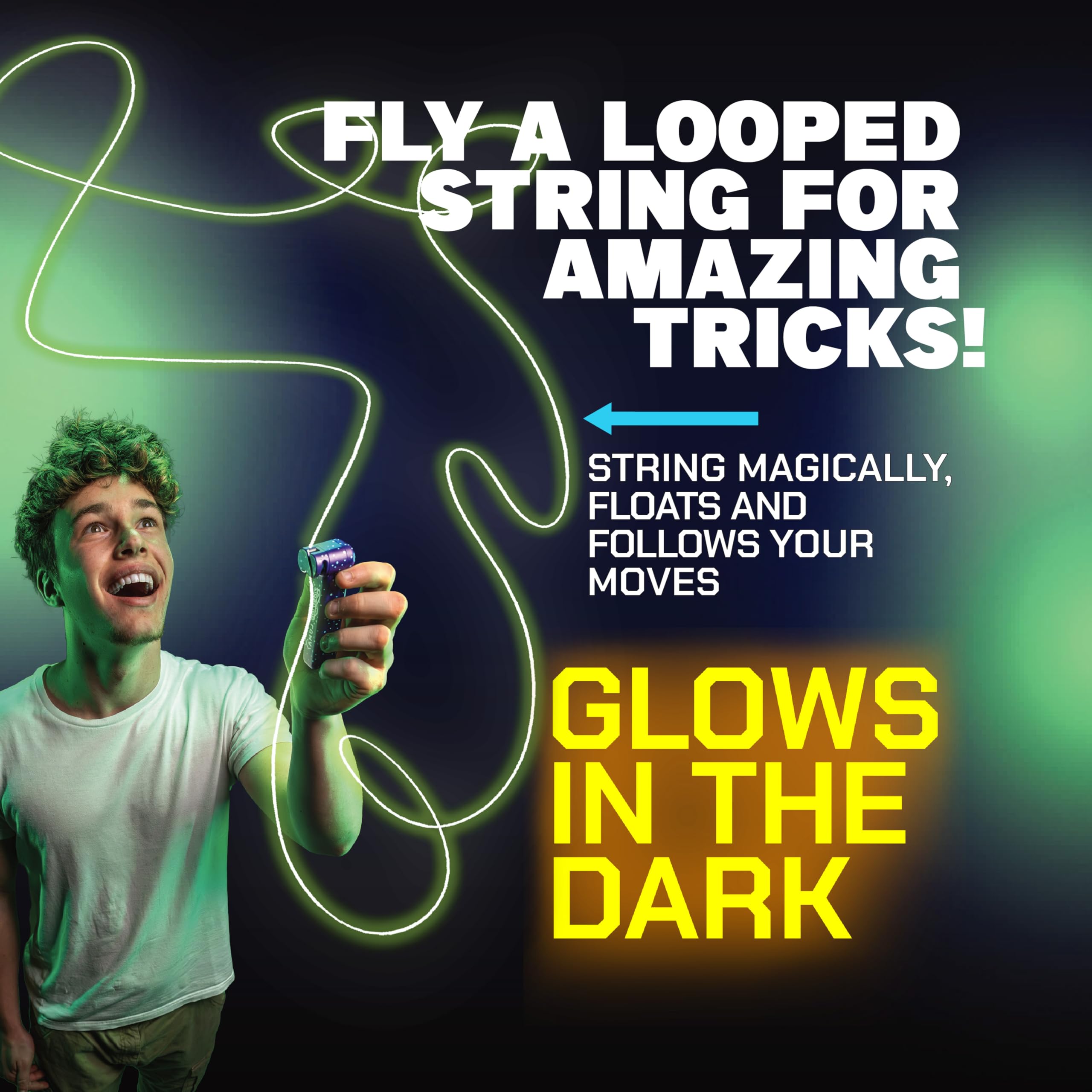 ZipString Luma - The Patented Glow-in-The-Dark Toy That Flies a Loop of String, Creates Endless Shapes and Tricks Built-in LED for Glowing Fun. Perfect STEM Gift for Kids & Adults. Wonderment Awaits