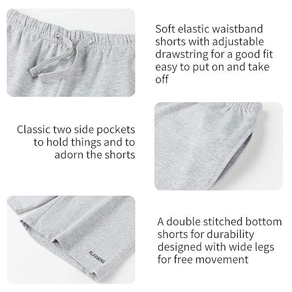 ALAVIKING KIDS 1 OR 2 PACK 100% COTTON SHORTS DRAWSTRING ELASTIC WAIST SWEAT SHORTS FOR BOYS OR GIRLS 3-12 YEARS (LIGHT GRAY+DARK GRAY-S)