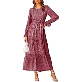BTFBM Women Casual Long Sleeve Crew Neck Fall Dress Bohemian Relaxed Fit Floral Flowy Maxi Dresses Tiered Cocktail Dress