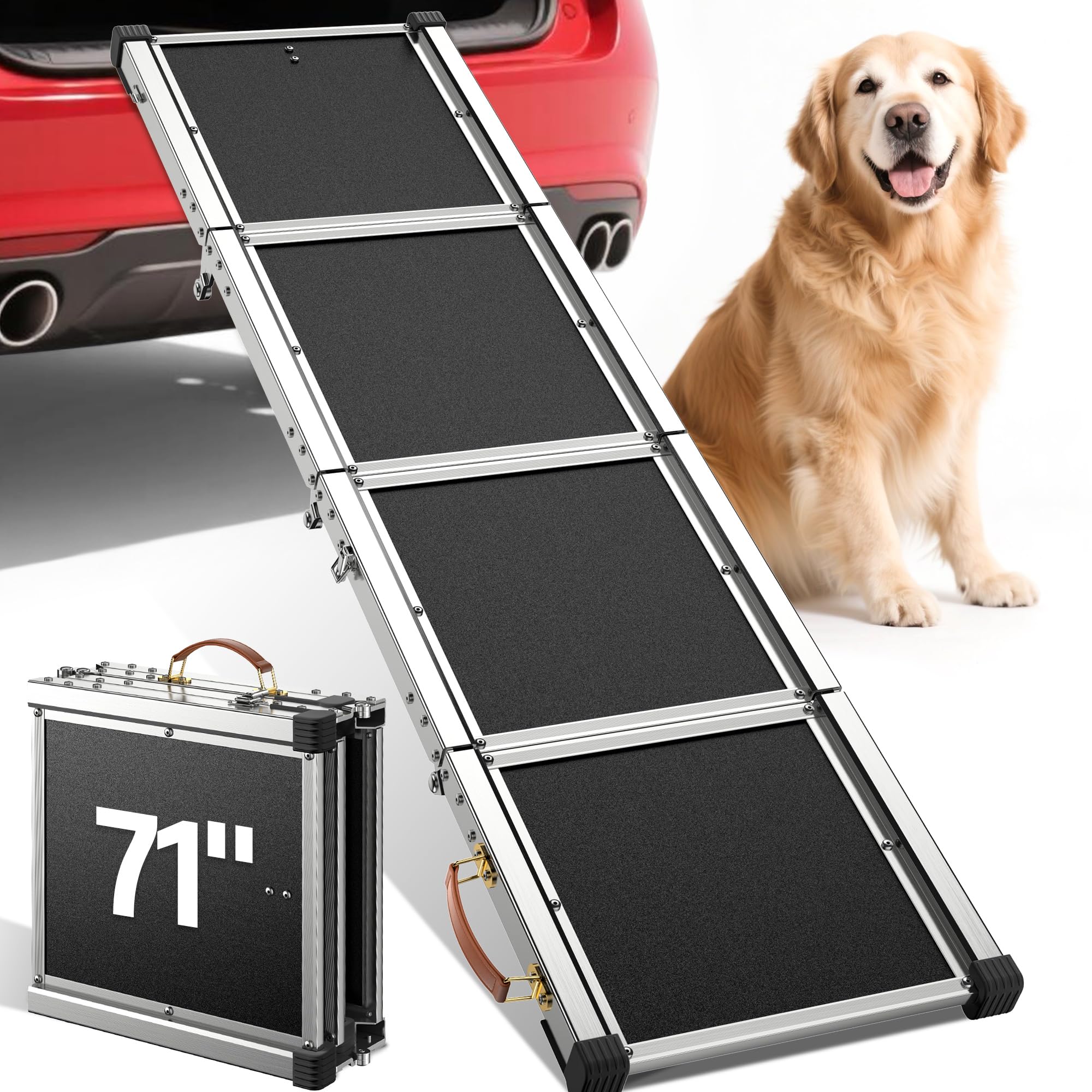 Photo 1 of ???? ???????? Dog Ramp for Truck (330 lbs), Extra L71” W17” Folding Pet Car Ramp for Large Dogs SUV with Heavy Duty Hinges, Anti-Slip Foldable Outdoor Dog Ramps for Car Side Door