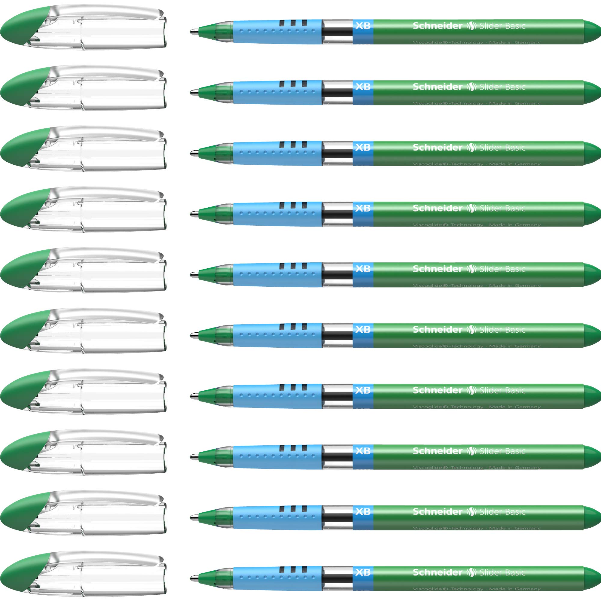 Schneider Slider Basic Schreibgeräte Ballpoint Pen with Cap Model XB Pack of 10 Green Barrel Colour: Clear, Pack of 10