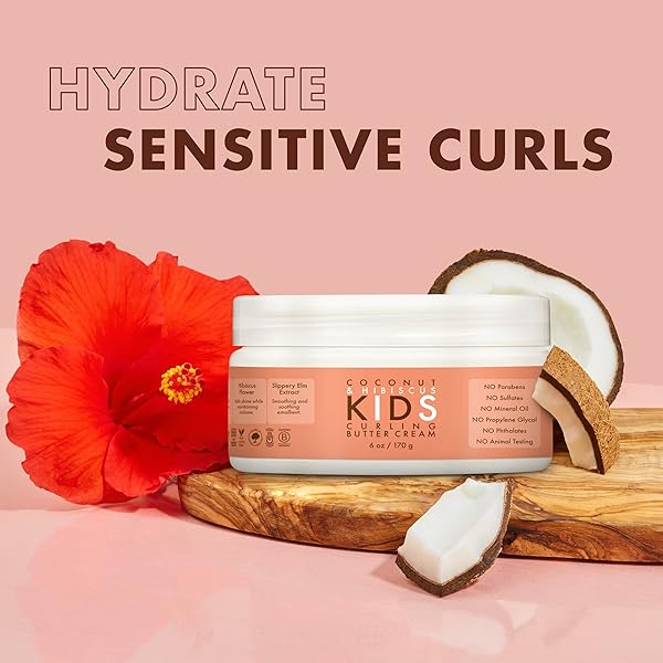 SHEAMOISTURE KIDS CURLING STYLING CREAM FOR CURL DEFINITION COCONUT & HIBISCUS CURL AND DETANGLE KIDS HAIR 6 OZ