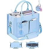 BECOJADDE Canvas Tote Bag Purse for Women with Zipper Closure, Individual Compartments & Bottom Support