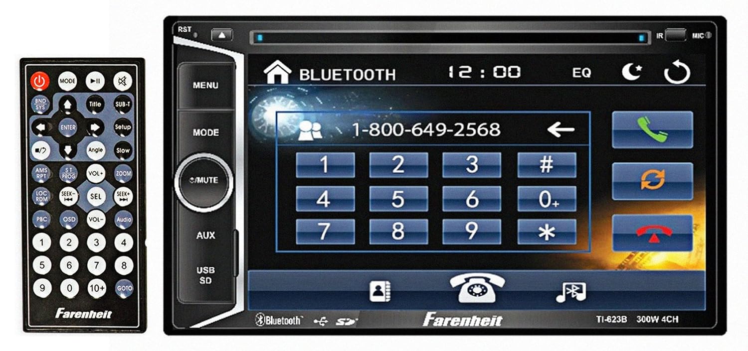 TI-623B - Farenheit in-Dash 2-DIN 6.2" LCD Touchscreen DVD Receiver with Bluetooth