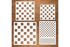CODOHI Checks Stencils, 4 Pcs Checkerboard Stencils Square Shape Stencils Assorted Sizes Reusable Mylar Plastic Templates for Painting on Wood Pillows Wall Scrapbook Card Making DIY Craft