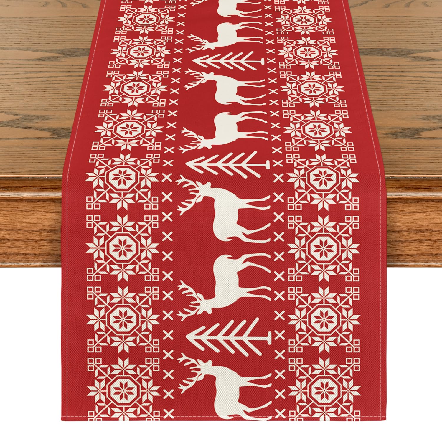 Artoid Mode Red Reindeers Christmas Table Runner, Seasonal Winter Xmas Kitchen Dining Table Decoration for Home Party Decor 40x140 cm