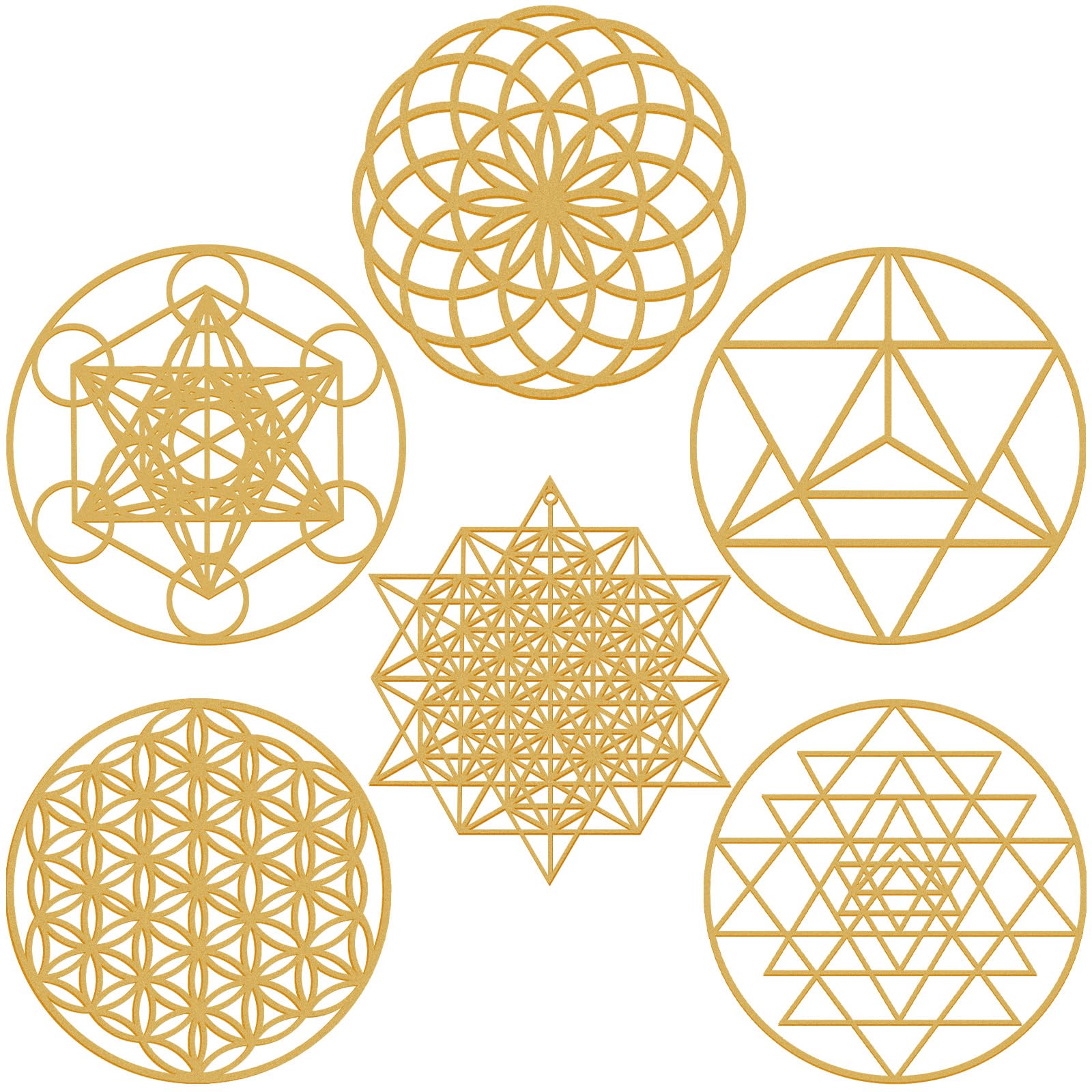 Taiyin 6 Pcs 12 Inch Sacred Geometry Wood Wall Art Set Zen Metatron ...