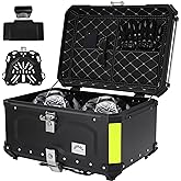 Gurblofy Motorcycle Top Case, 65L Aluminum Motorcycle Top Box Waterproof | With Anti-Theft Lock System, Dustproof, Easy Installation with Universal Bracket, Back Cushion Included, Black GBTC-65BL
