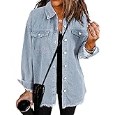 Dokotoo Women's Oversized Denim Jacket Casual Long Sleeve Denim Shirts Distresse Jean Jacket