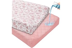 FIOBEE Changing Pad Cover Waterproof 2 Pack Quilted Diaper Change Table Sheets Breathable & Ultra Soft for Newborn Baby Boys Girls Fitted Changer Pads 32"x 16", Pink