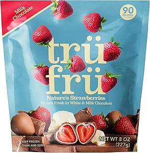 Tru Fru Nature's Strawberries Hyper-Chilled in White & Milk Chocolate, 8 Ounce Bag
