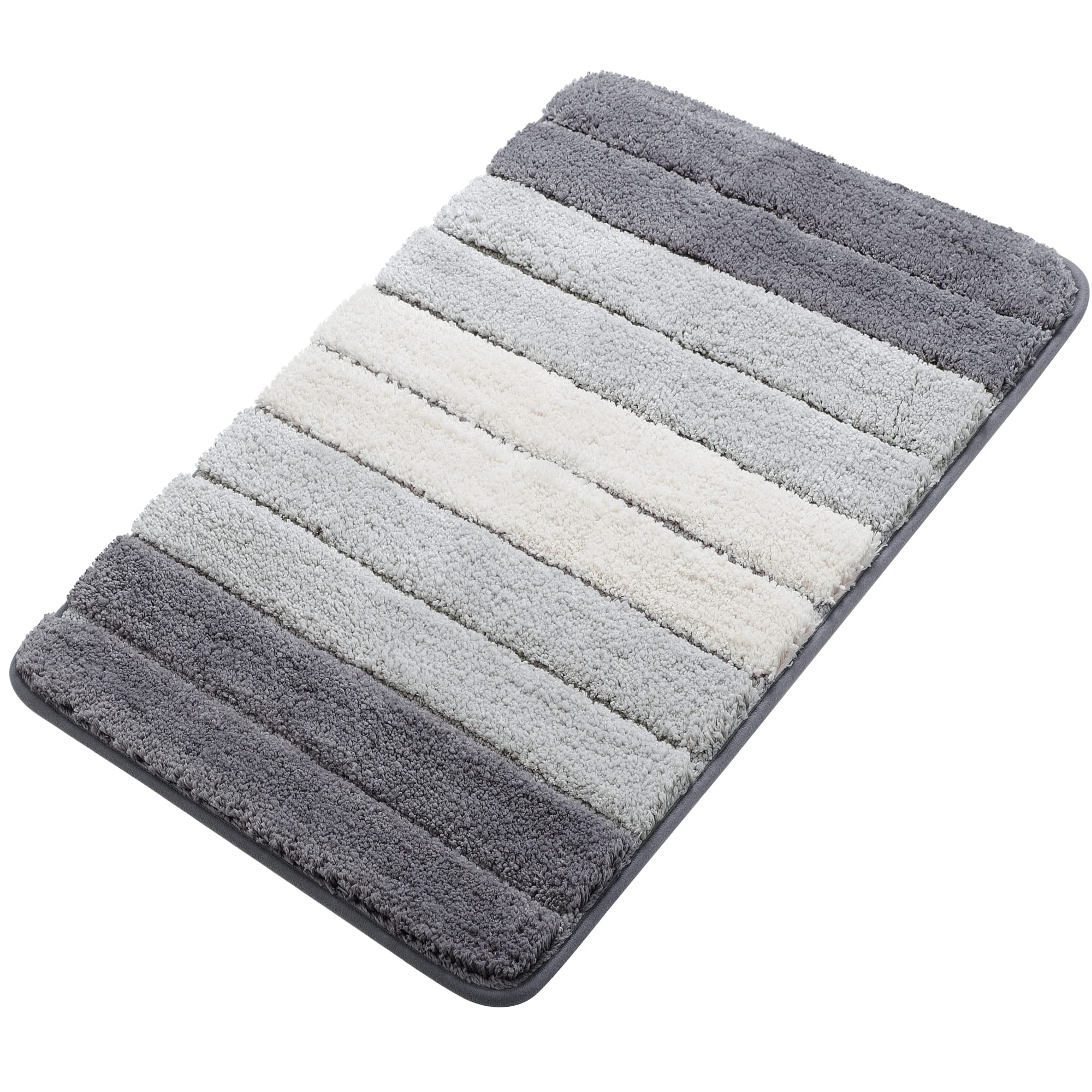 PiccoCasa Light Grey Bath Mat Non Slip, 50x80cm Bath Mats for Bathroom Floor & Tub, Extra Soft Fluffy&Water Absorbent Bathroom Mat, Microfiber Striped Bathroom Rug Machine Wash/Dry (a22032800ux0002)