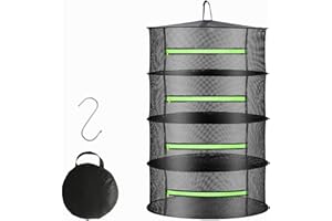Bestio 4 Layer Herb Drying Rack,Hanging Drying Rack Mesh for Plants with Zipper,One S Hook, Black Weed Drying Rack Net, for Drying Herb Flowers Buds Fish Vegetables