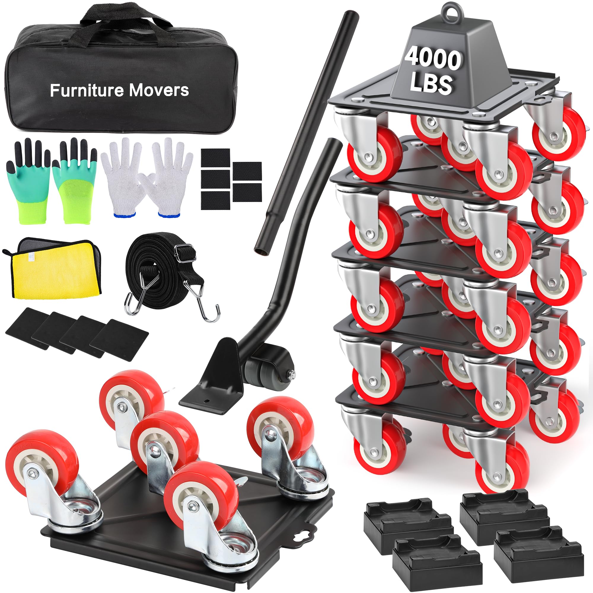 Photo 1 of Heavy Duty Furniture Dolly with 5 Wheels, 4000 lbs Load Capacity for Easy Moving and Storage, Furniture Lift Mover Tool Set Perfect for Heavy Home or Office - Made of Premium Carbon Steel?6 Packs?