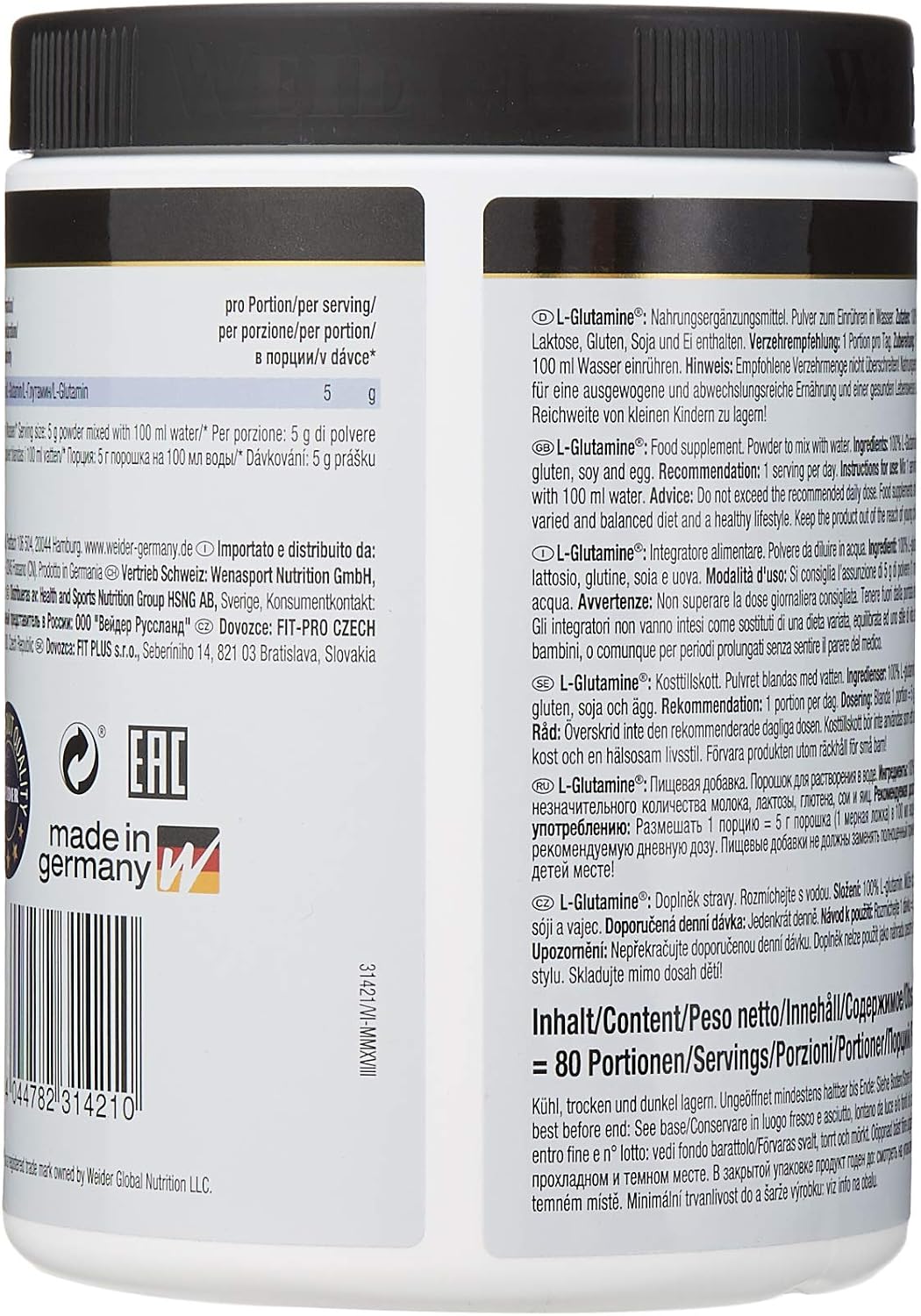 Weider L Glutamine, 80 servings, Pure L-Glutamine powder, Repair and build Muscle, 400 g (Pack of 1) - Image 3