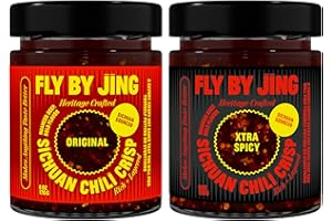 FLYBYJING Original + Xtra Spicy Sichuan Chili Crisp Duo: Premium Chili Sauces Good on Noodles, Proteins, Veggies & Everything - Spicy, Savory, Vegan, Sugar Free Hot Sauces, 6oz (Pack of 2)