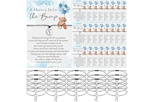 Thyle 50 Set Blue Bear Baby Shower Favors for Guests Adjustable Bracelets with Message from the Bump Card Footprints Charm Baby Shower Bracelets for Gender Reveal Thank You Gifts
