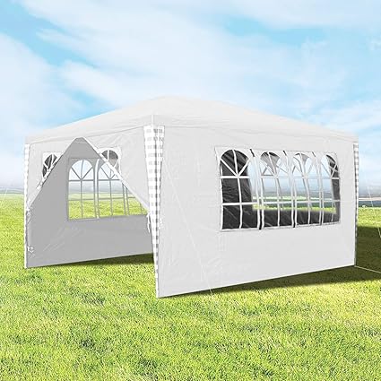 wolketon 3x4m Gartenpavillon Stabiles hochwertiges Festzelt Pavillion UV-Schutz Garten Strand Partyzelt Weiß mit 4 Seitenteil