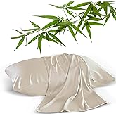 2 Pack Cooling Pillowcasess for Hot Sleepers & Night Sweats, 400 TC Bamboo Viscose Pillow Protectors, Zippered Pillow Cases Queen Size, Breathable Silky Soft Pillow Covers, Beige, 20x30