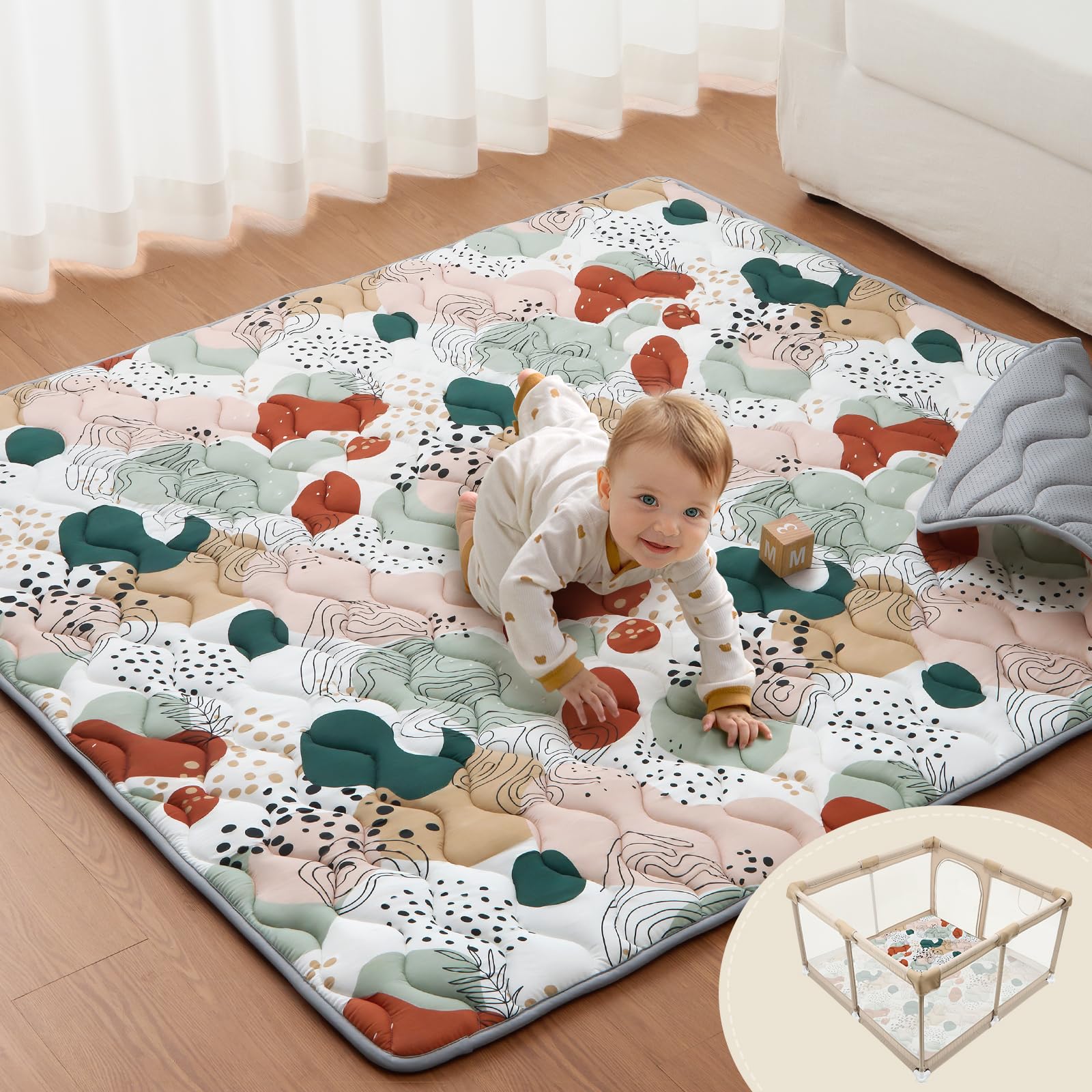Photo 1 of Blissful Diary Baby Play Mats for Floor, 59x59 Inch Thicker Foam Playmats for Babies and Toddlers, Soft Cushioning Baby Playpen Mat, Modern Abstract