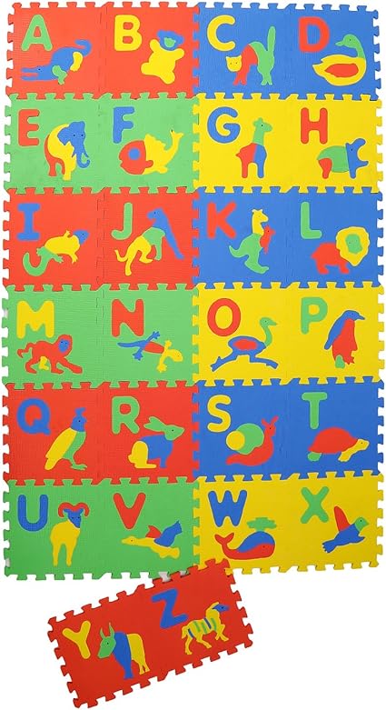 Archana NHR Kids Puzzle Interlockking Style Mat with Pop Out English Alphabets and Animal Pictures - 12x12-inch (Multicolour) - Pack of 26
