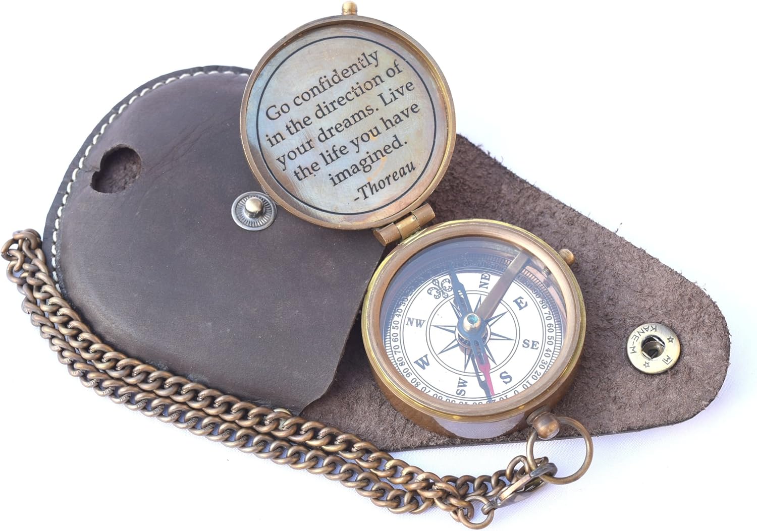 NEOVIVID Thoreau's Go Confidently Quote Engraved Compass with Stamped Leather case, Camping Compass, Boating Compass, Gift Compass, Graduation Day Gifts : Sports & Outdoors