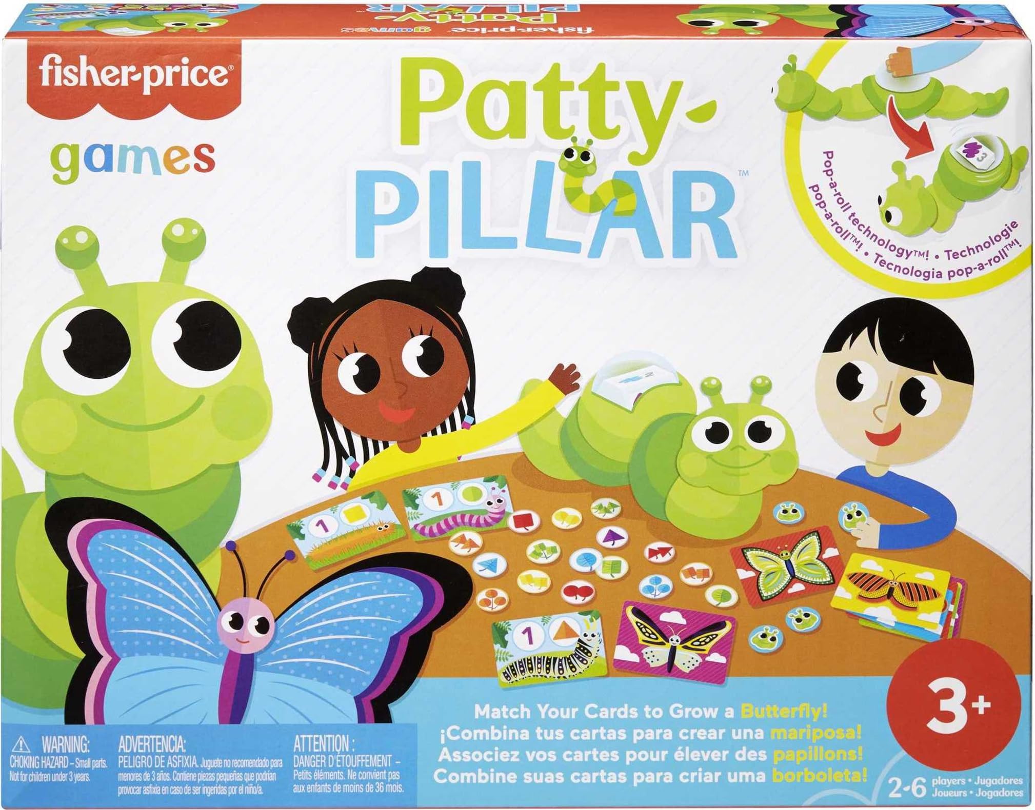 ​Patty-Pillar Fisher-Price Kids Pre-School Game, Colors, Shapes & Matching with Cards, Tokens & Caterpillar Spinner, 2 to 6 Players, Gift for Kids Ages 3 Years & Older