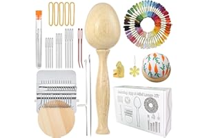 Darning Egg, Mini Darning Loom, Darning Egg Weaving Tool Set with Small Weaving Loom Kit with 14 Pcs Large Eye Needles 50 Col