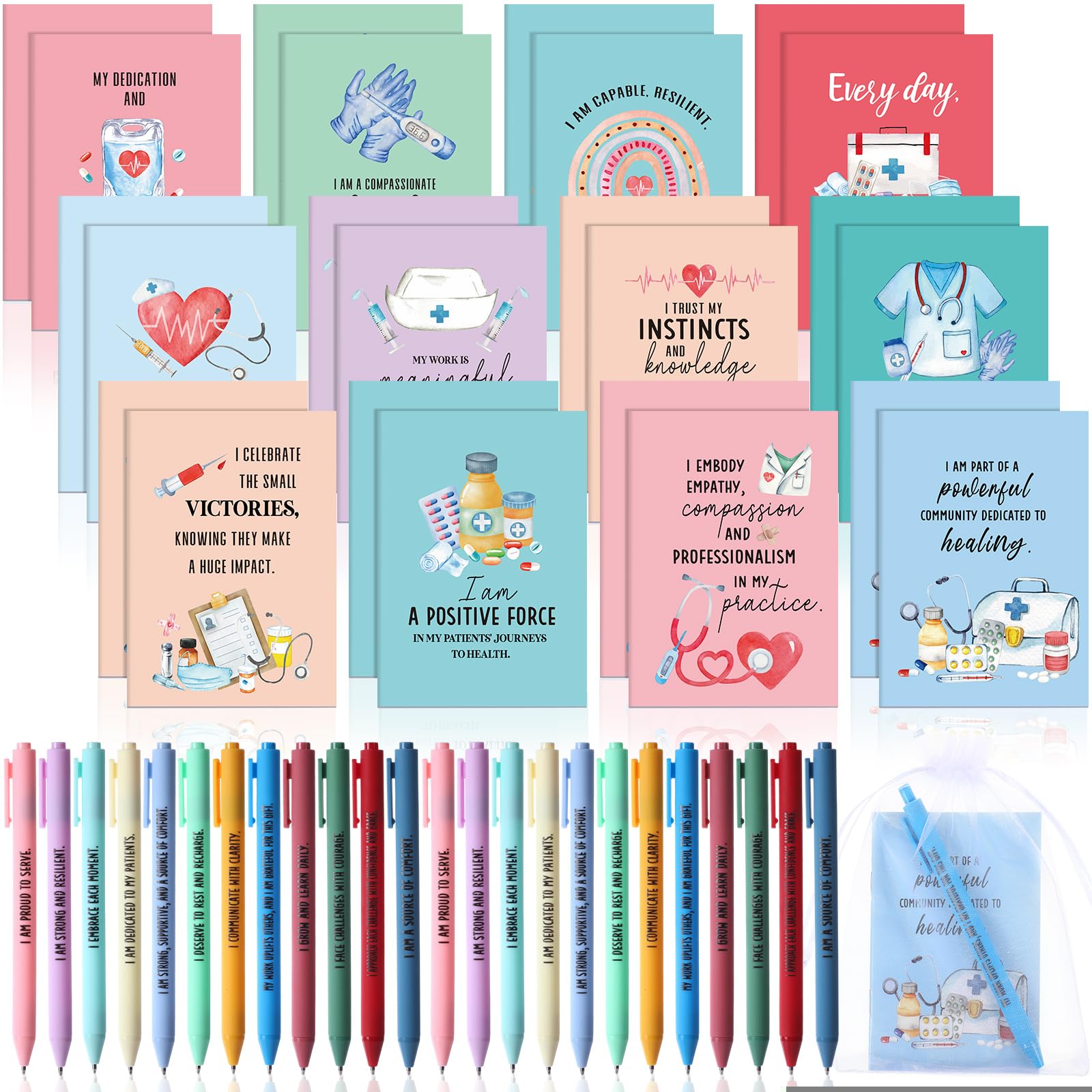 Photo 1 of Mooliwe 48 Pcs Positive Affirmation Gift Set Gratitude Notebooks with Pens Small Bags Motivational Encouragement Notepads Daily Affirmations Journal for Women Stress Relief Self Care (Nurse)