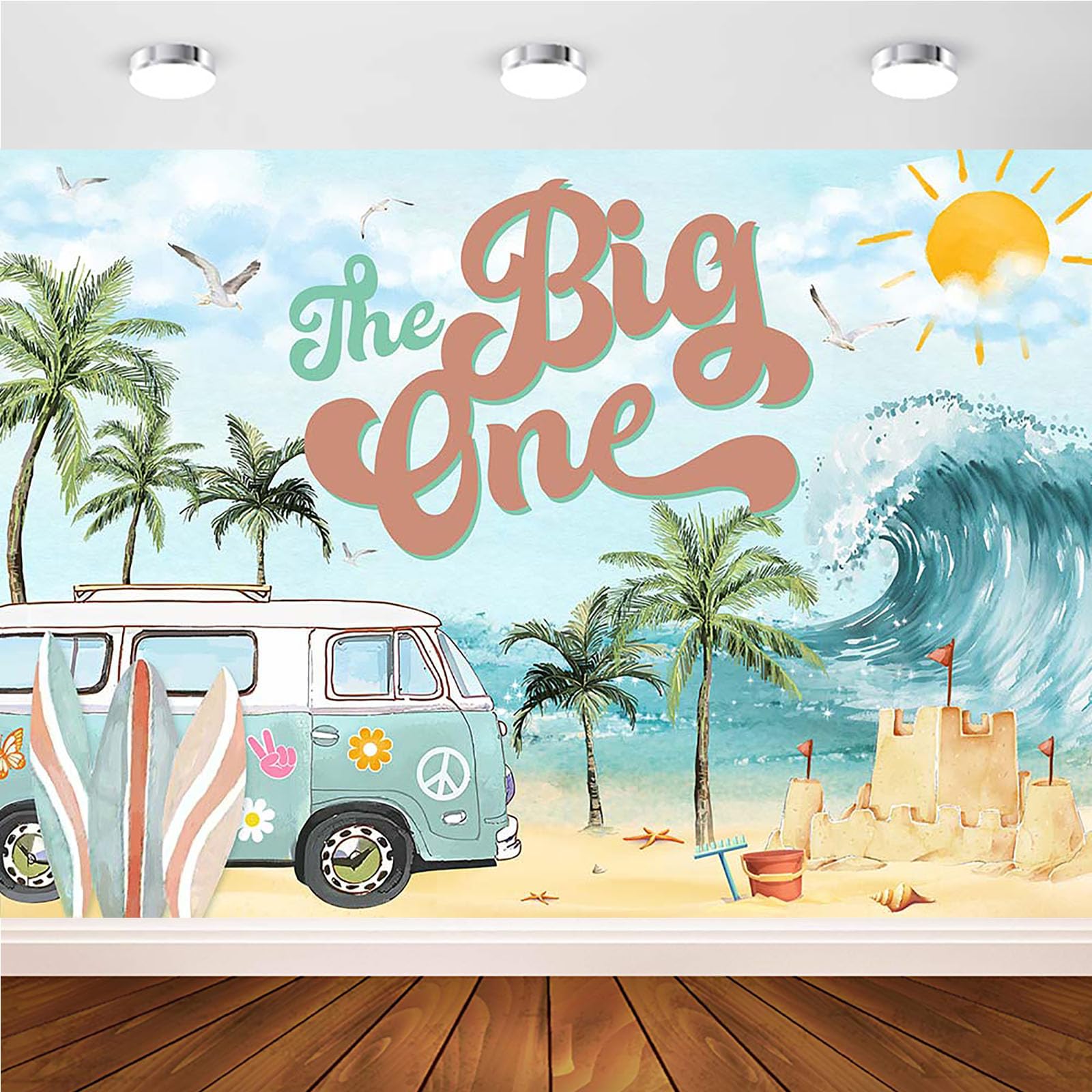Photo 1 of Avezano The Big One Birthday Backdrop Seaside Beach Summer Hawaiian Party Decorations Boys Girls 1st Birthday Party Decor Surfboards Coconut Tree Birthday Party Photography Background (7x5ft)