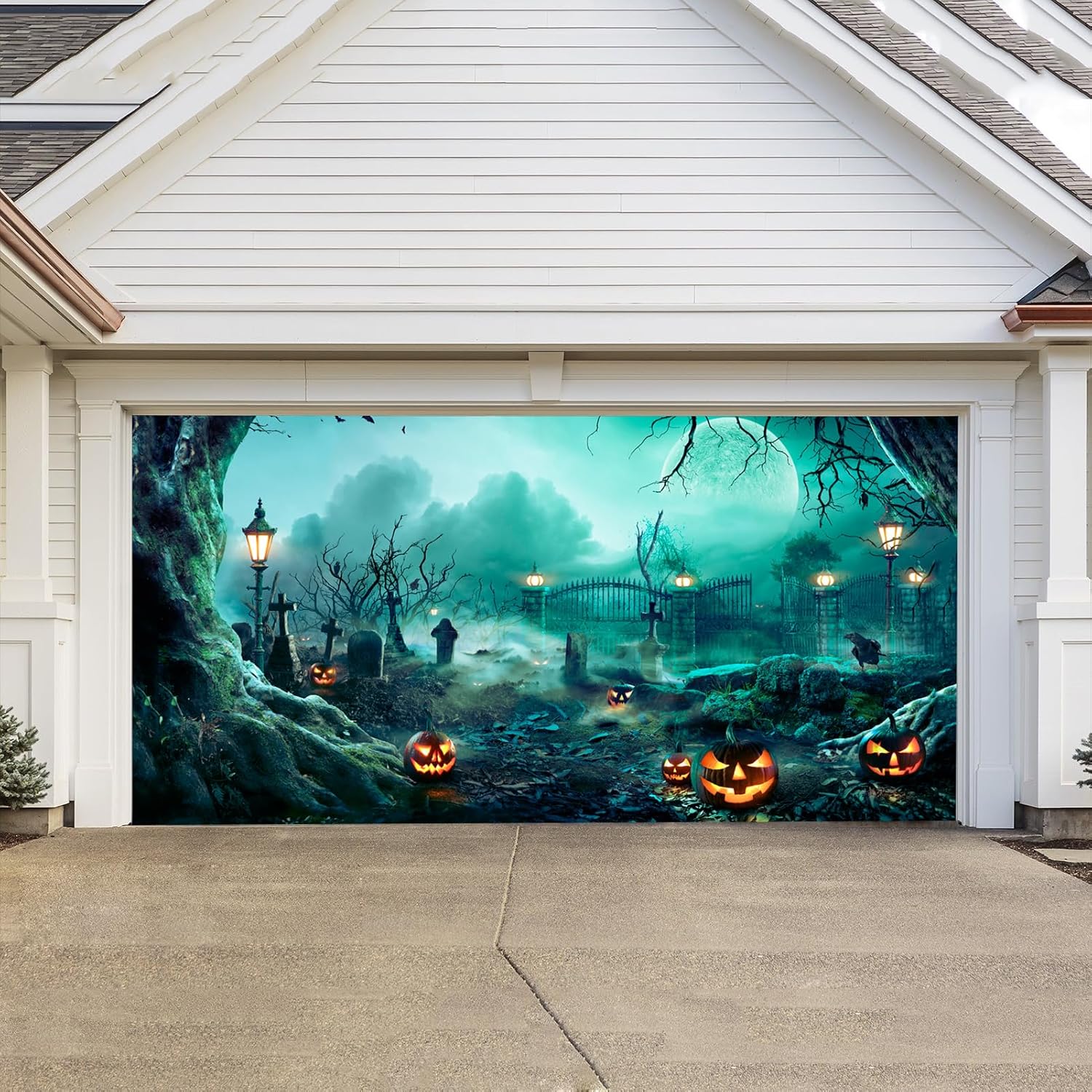 Garage Door Decorations - Garage Door Decorations Diamond Painting Moon Forest Jack O' Lanterns in Graveyard Happy Halloween 3D Door Decoration Garage Door Mural, Halloween Indoor Outdoor Wall Door House Deco 7ft x 16ft