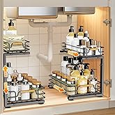JYPS 2 Pack Under Sink Organizer, 2 Tier Pull out Under Kitchen Bathroom Sink Organizer and Storage, Metal Sliding Drawer for Cabinet Pantry Undersink Organizers Shelf