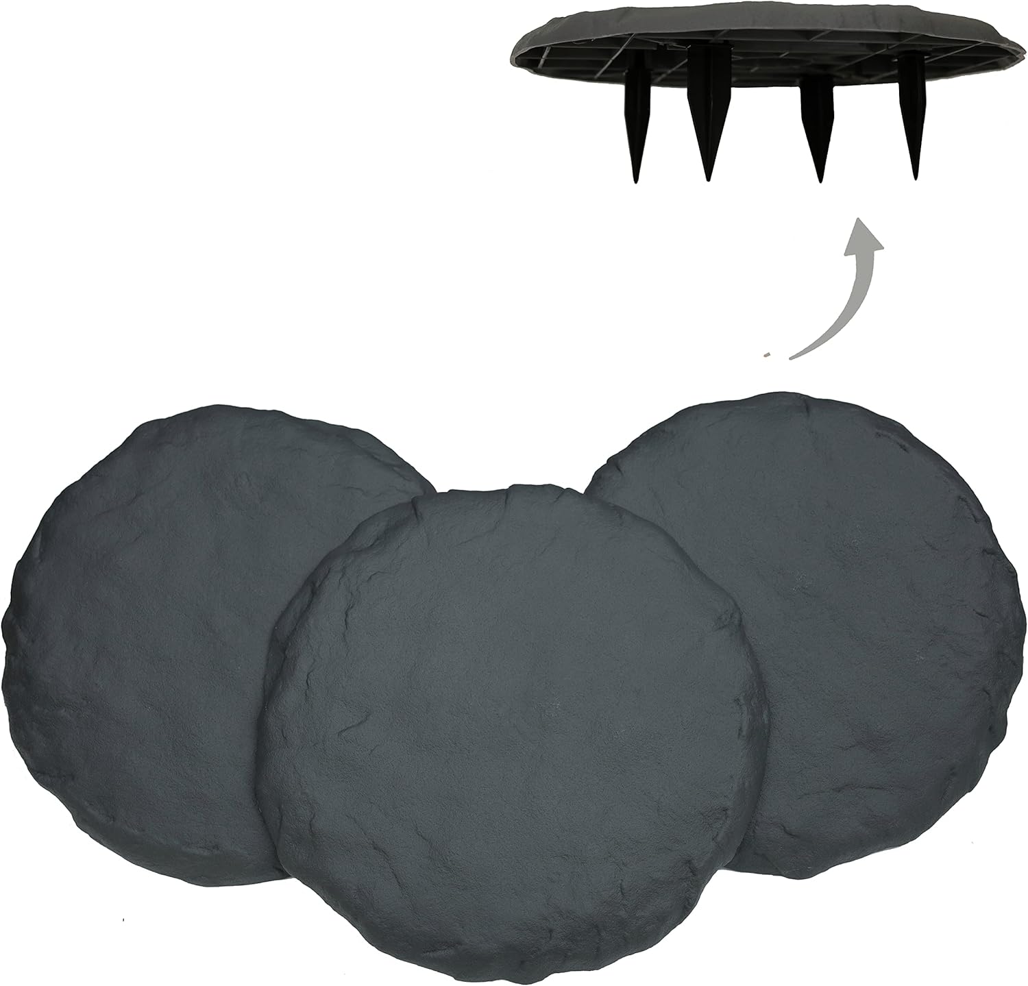 Hardscaping Materials - Ei Circular 15.5” Stepping Stones with Ground Stakes - Home or Garden Step Stones for Outdoor Walkway or Pathway Pavers - Polyresin Material (16, Slate Grey)