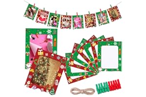 Janlaugh 100 Pcs Christmas Paper Photo Frames 4x6 Red and Green Paper Picture Frame with 100 Clip 10 String Kit DIY Hanging Cardboard Photo Holder Christmas Wall Decor Wedding Home