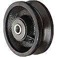 RWM Casters VIR-0415-08 4" Diameter X 1-1/2" Width Cast Iron V-Groove Wheel with Straight Roller Bearing, 700 lbs Capacity , Black