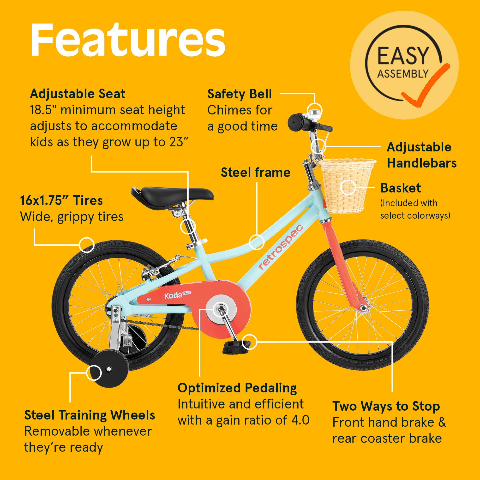 Retrospec Koda Plus Kids Bike for Boys & Girls Ages 4-6 Years - 16