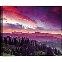 SIGNWIN Canvas Wall Art Orange Sunrise in Purple Sky Over Blue Mountain, Lake and Pathway Landscape Wilderness Realism Modern Panoramic Colorful for Living Room, Bedroom, Office - 12x18 inches