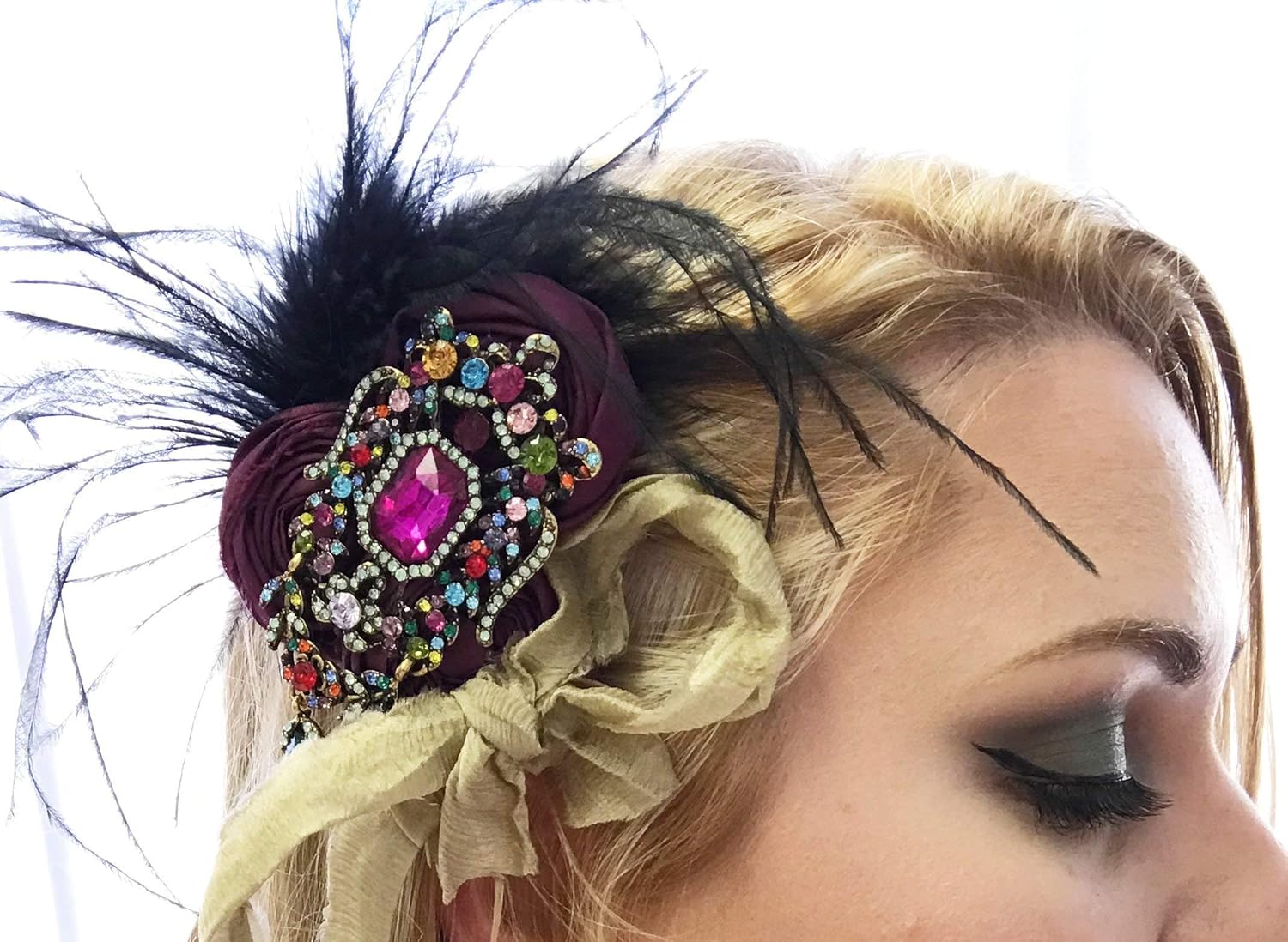 Amazon Com Vintage Style Fascinator Plum Black Gold Hair Clip