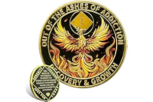 Leafence Phoenix Recovery Coin with Serenity Prayer Commemorative Addiction Recovery Medallion Sobriety Coin NA AA Chips Challenge Coin Narcotics Alcoholics Anonymous (Phoenix Recovery, 1 Year)
