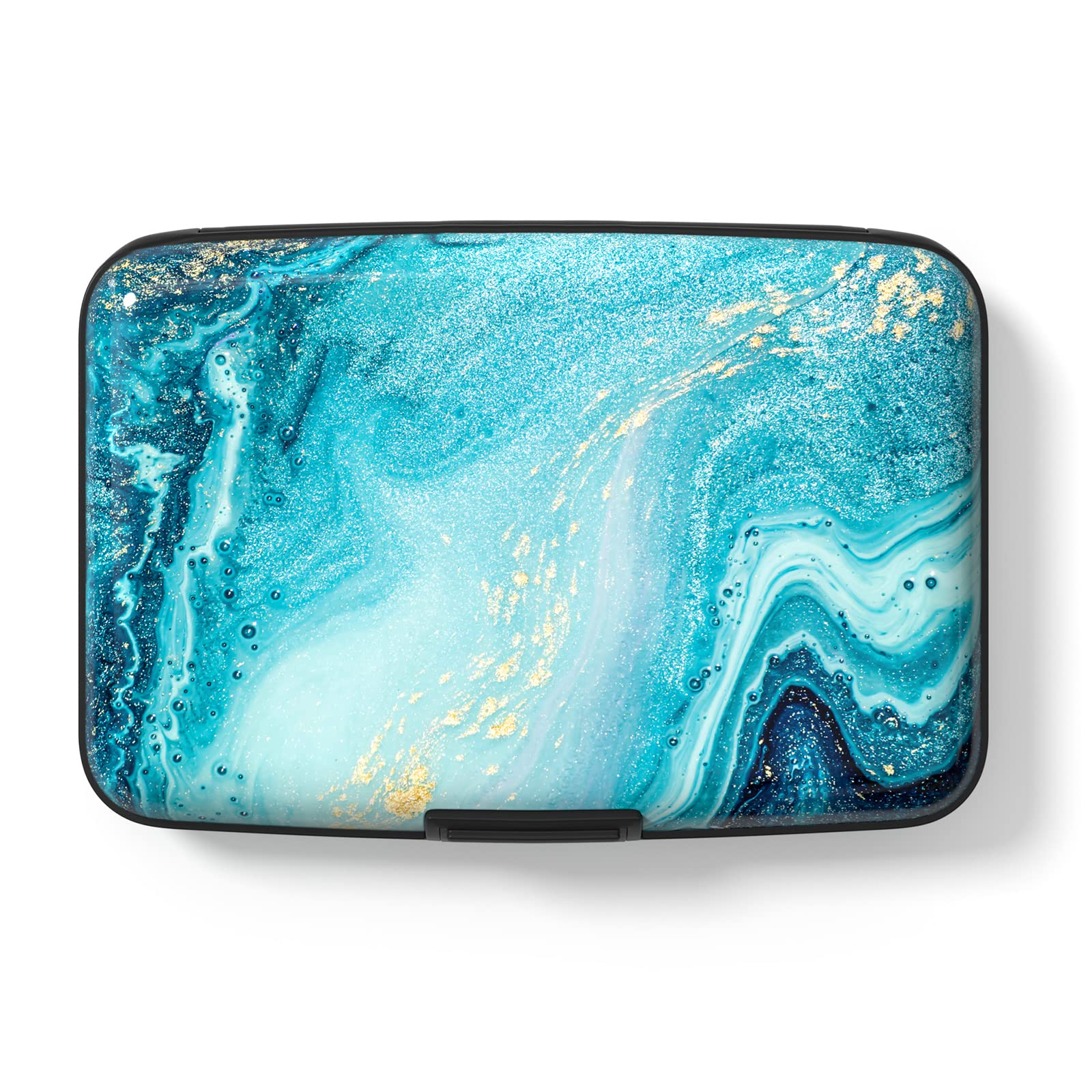 Hsxnam Credit Card Holder Wallet, RFID Blocking Credit Card Case Aluminum Metal Cute Business Card Holder Pocket ID Case for Women Men, Blue Ocean Marble
