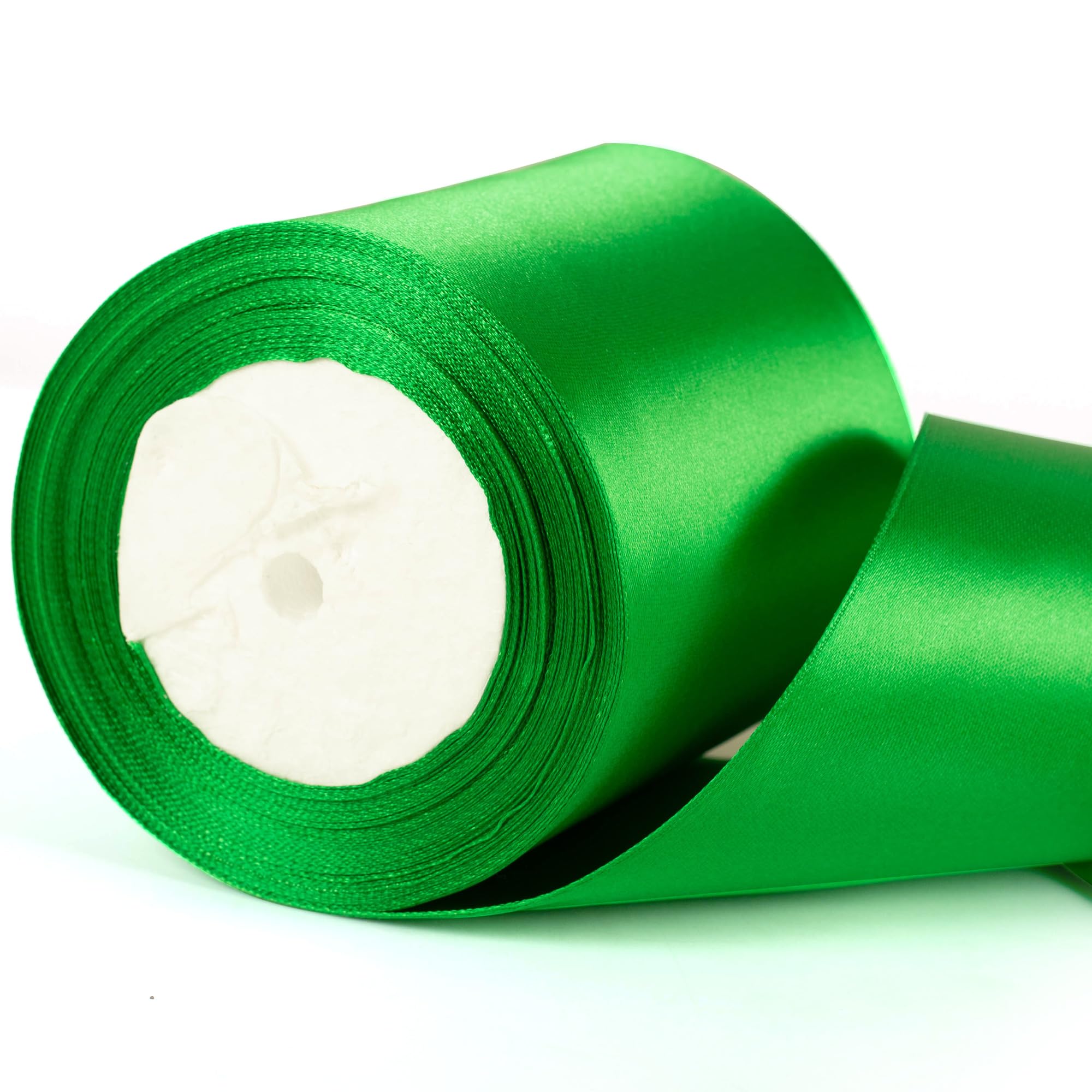 22m x 10cm Wide Green Satin Ribbon, Green Thick Wedding Car Ribbon for Gift Wrapping, Bouquet, Cake, Craft Decorations, Premium 4 Inch Florist Ribbons for Christmas Birthday Present