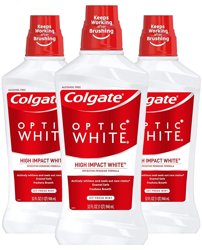 Amazon Com Colgate Optic White Whitening Mouthwash 2 Hydrogen Peroxide Fresh Mint 946ml 32 Fluid Ounce 3 Pack Beauty