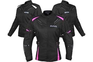 ALPHA CYCLE GEAR ALL SEASON WOMEN MOTORCYCLE JACKET WATERPROOF RIDING WITH CE ARMOUR (BLACK/PINK, 2X-LARGE)