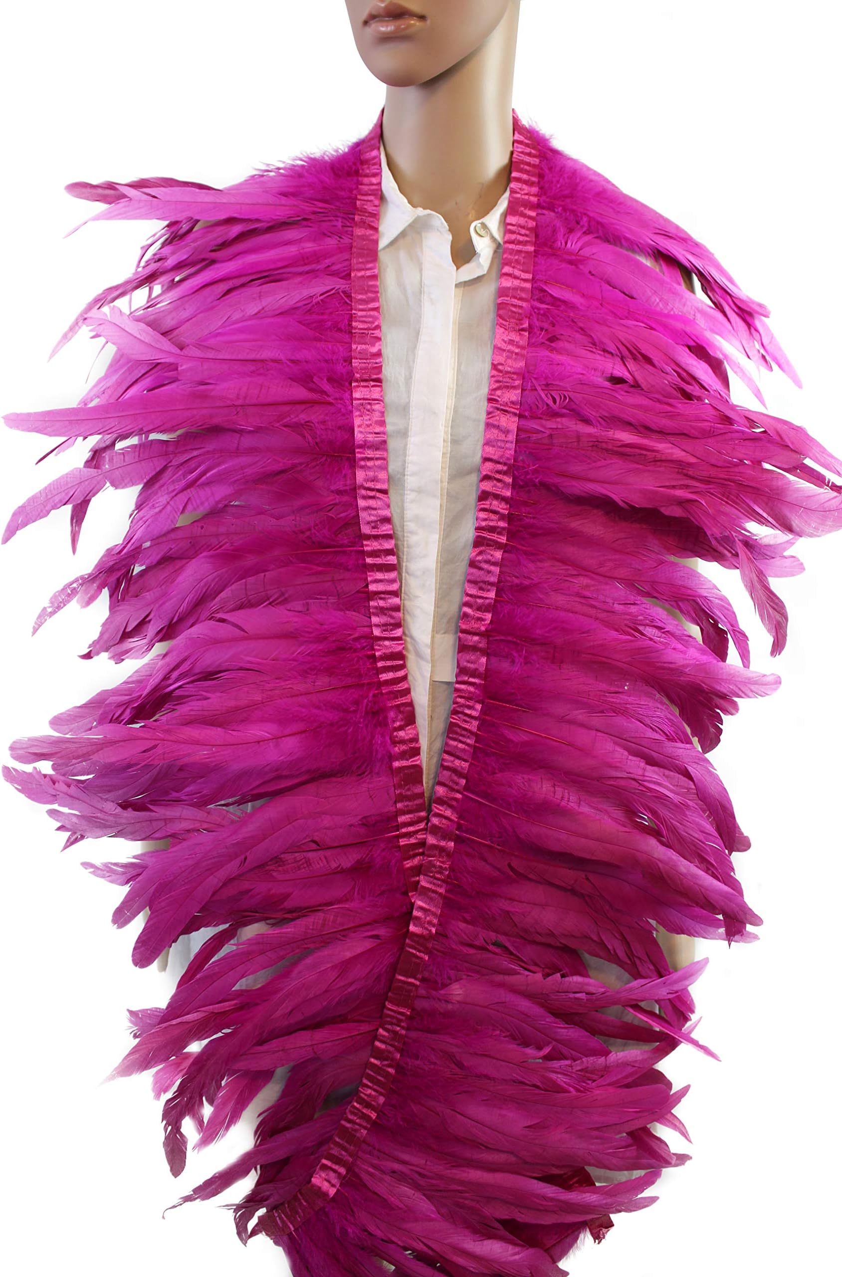 7 Color 2 Yard Long,10-12 inch Height Rooster Coque Feather Fringe Trim, for Skirt Dress Costume Roster Feather Trim (hot Pink)