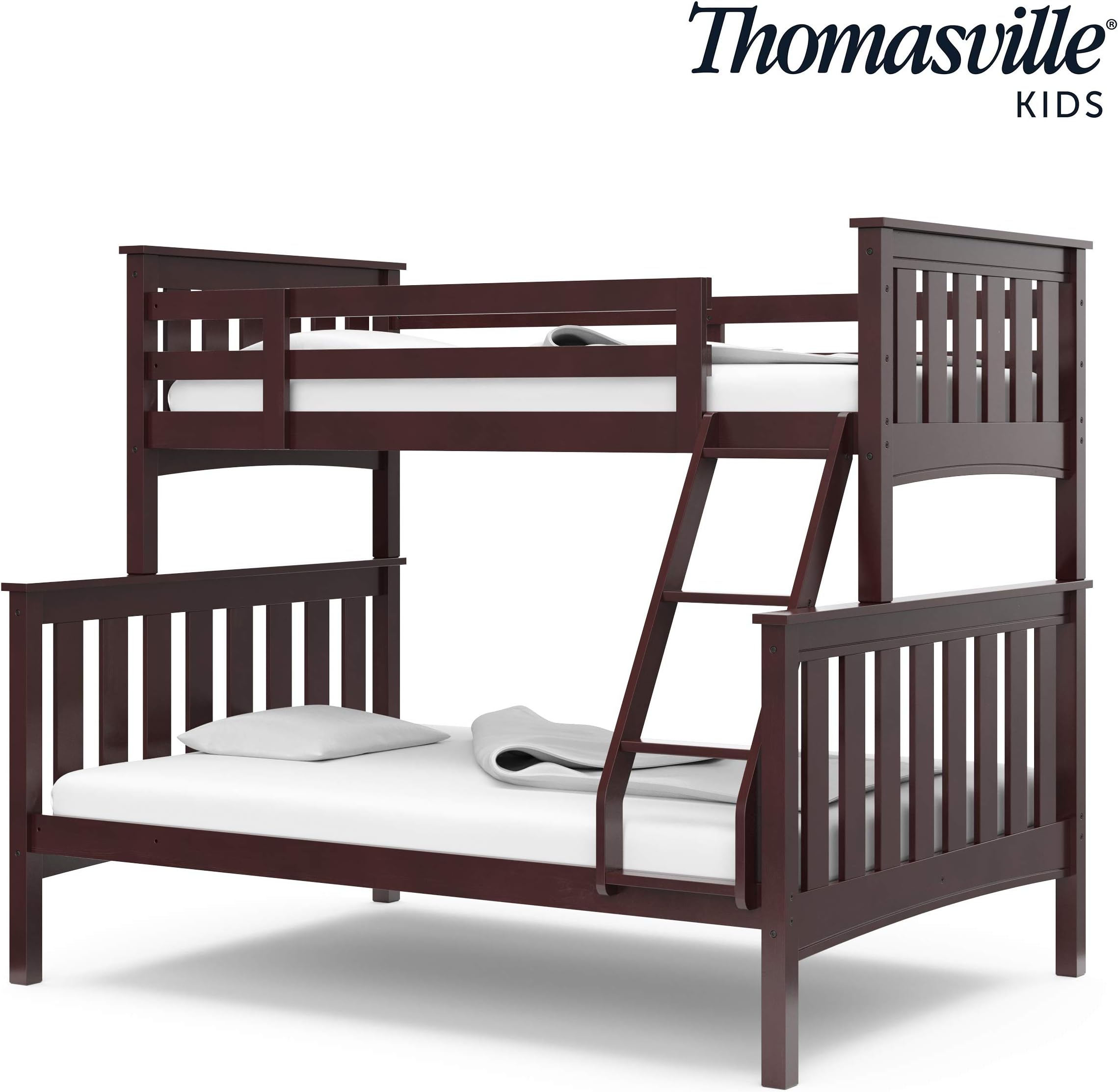 Storkcraft Winslow Twin Over Full Bunk Bed (Espresso) – Converts to Separate Twin Size and Full Size Beds, Solid Hardwood, Full Length Safety Rails on Top Bunk, Sturdy Ladder, Non-Toxic Finish