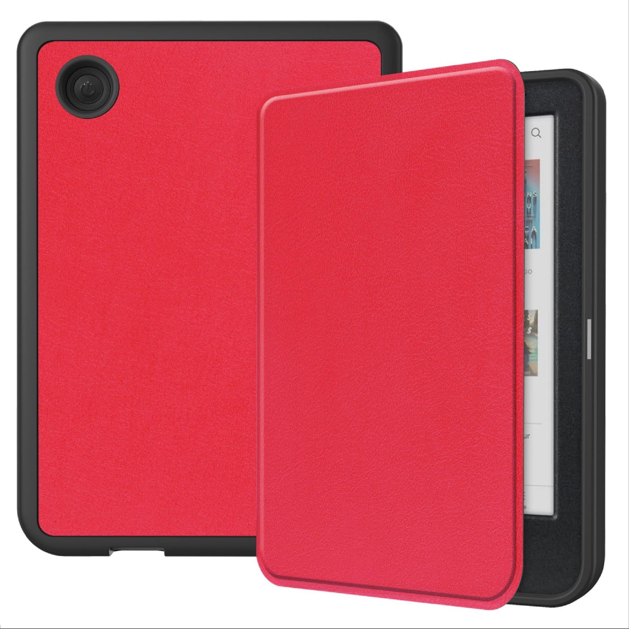 GIOPUEY Flip Case Compatible with Kobo Clara Colour/Clara BW, Premium PU Leather + Soft TPU Back Case, Cover with Auto Sleep/Wake, 360° Protective - red